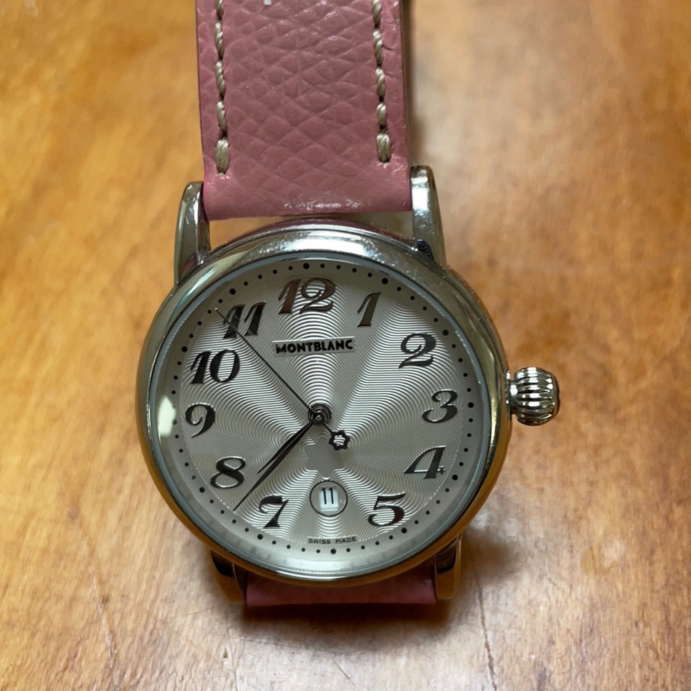 A Montblanc watch pink leather band used good condition